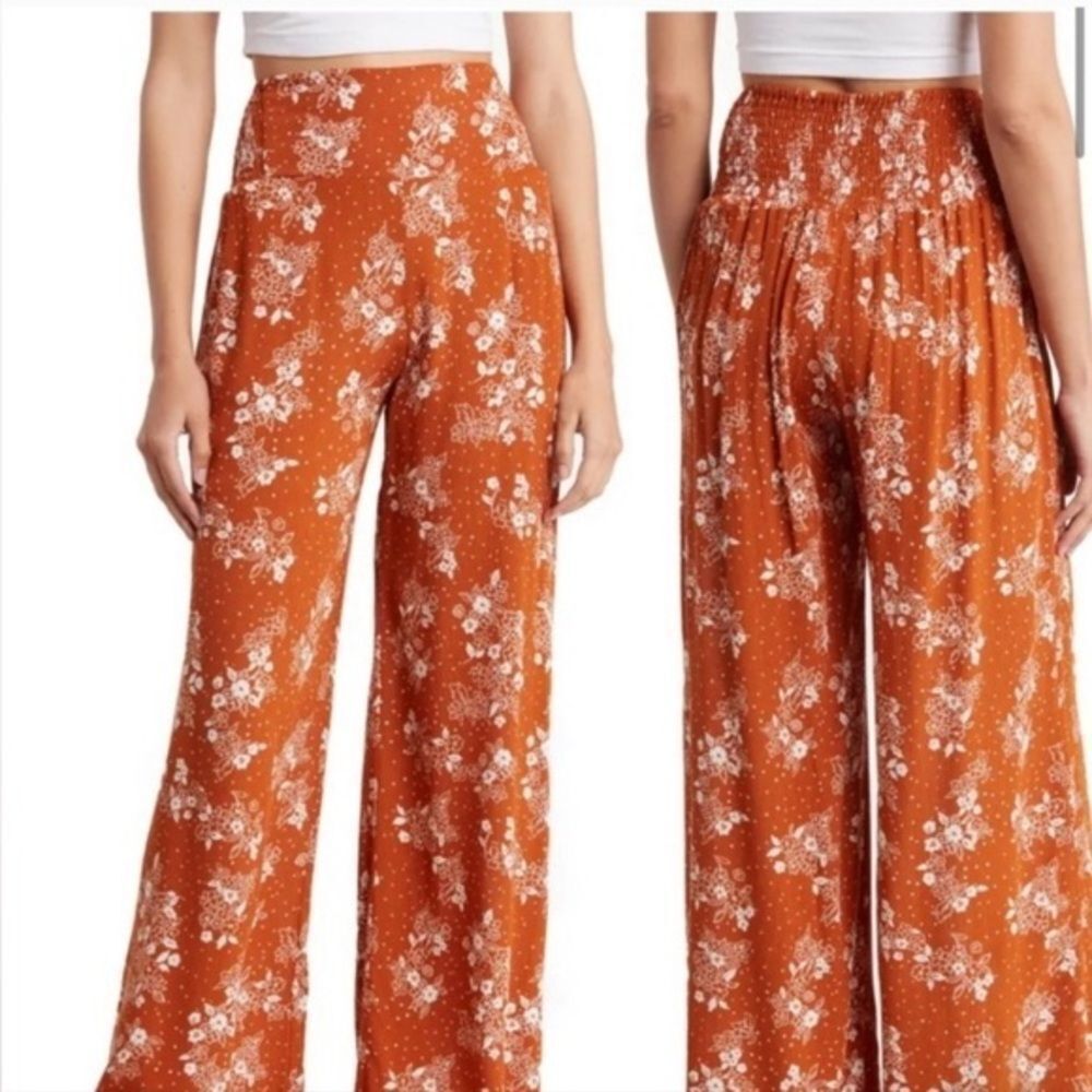 Three Dots Floral High-Waisted Wide-Leg Pants